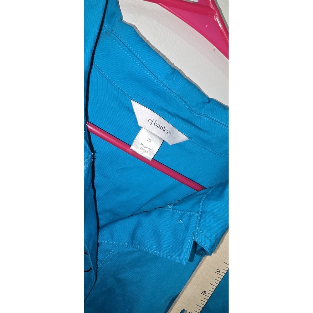 CJ Banks Blouse 3/4 Sleeve Boxy Ribbed Women's Size 3x Topical Blue Vacation - Picture 5 of 8